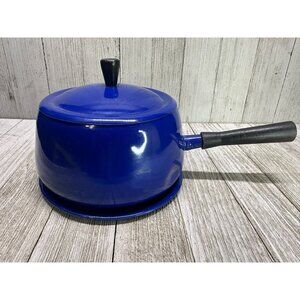 Vtg Blue Pot Metal Retro 70's Style MCM Lid Plate Handle 4.5" DIA 3" Tall